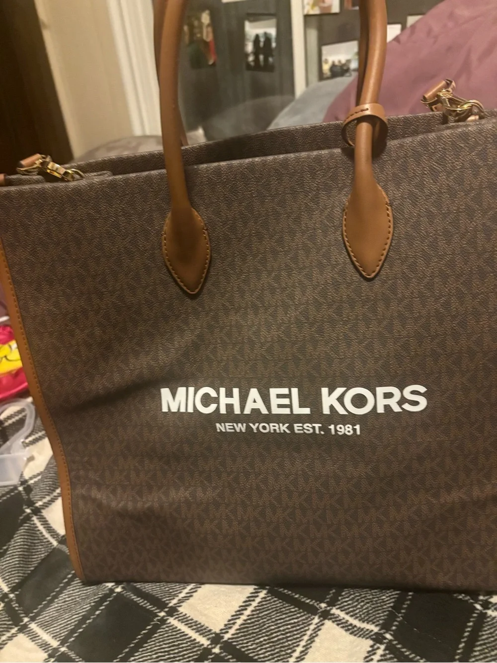 Michael Kors Brown Monogram Tote with White Logo